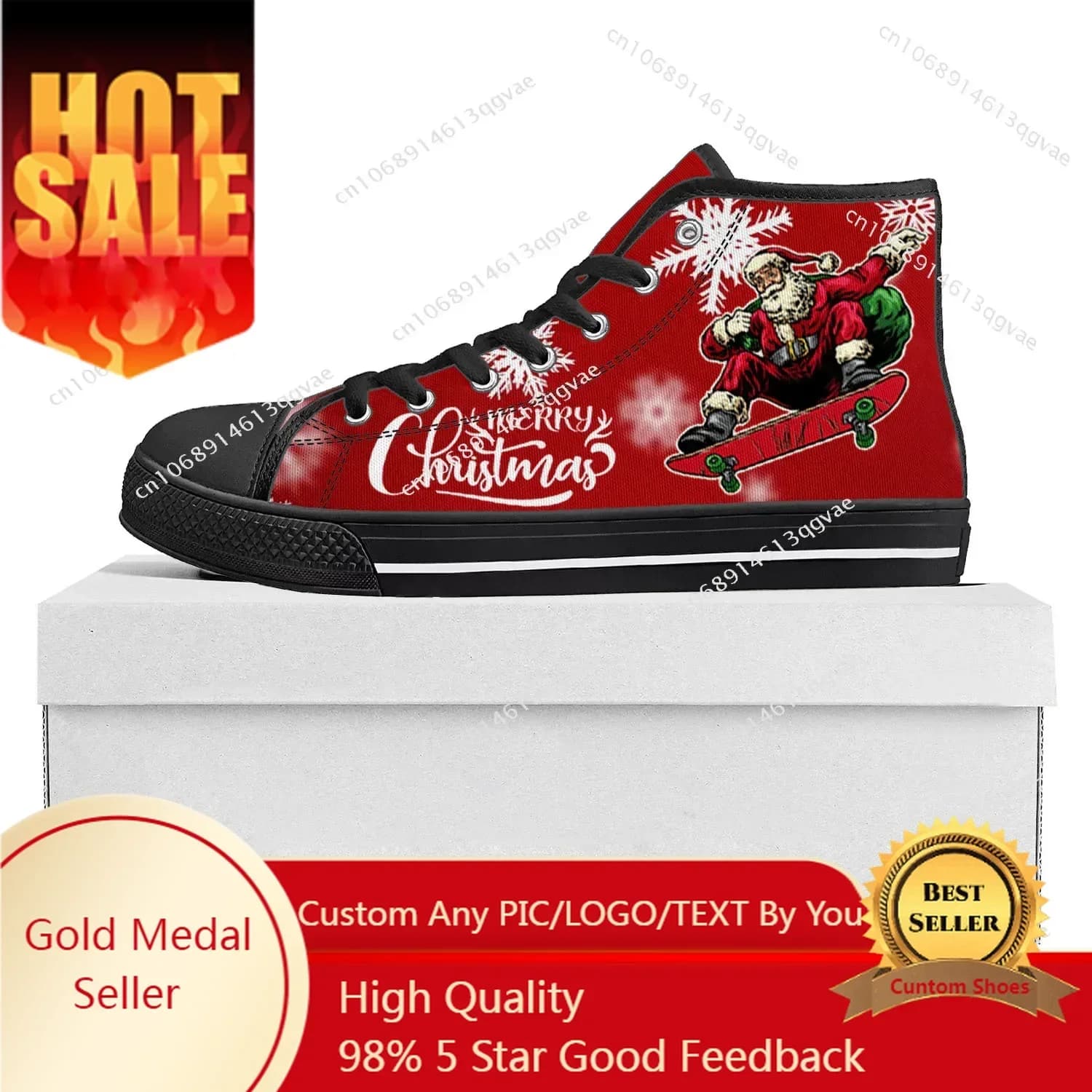 New Christmas High Top High Quality Sneakers Mens Womens Teenager Canvas Sneaker Custom Made Shoe Casual Couple Shoes Black