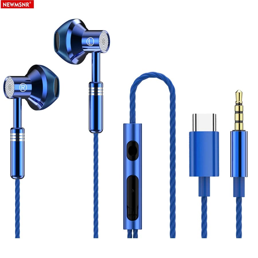 NUOVI auricolari con suono surround 9D in metallo tipo C da 3,5 mm cuffie da gioco in-ear auricolari con controllo cablato per Samsung con microfono HD