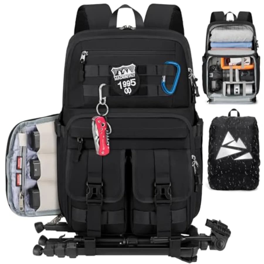 Camera Bag Backpack for DSLR/SLR/Mirrorless Camera Bags for Photographers 15.6 Inch Waterproof Tactical Photography Case with R