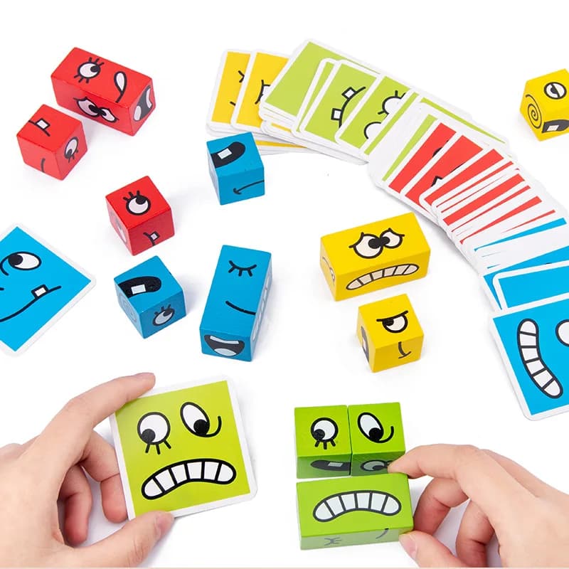 1 pz espressioni abbinamento Puzzle giochi blocco di legno educativo giocattolo Montessori per i bambini da viaggio giochi di Puzzle da tavolo per bambini
