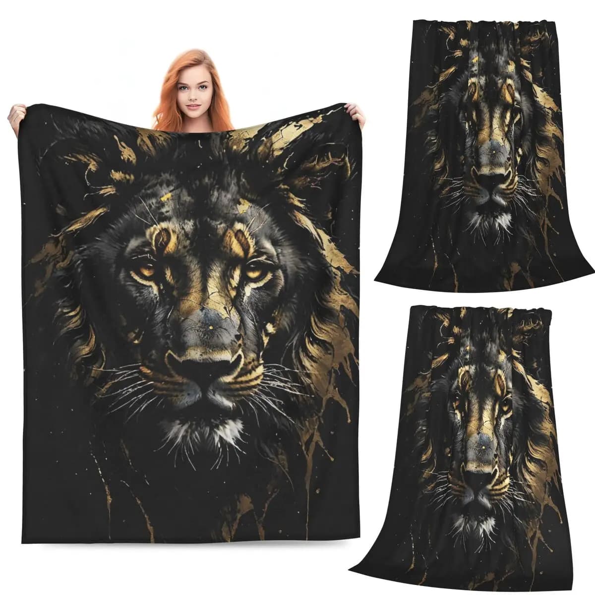 Lion Colourful Painting Blanket Soft Warm Flannel Throw Blanket Bedding for Bed Living room Picnic Travel Home Couch