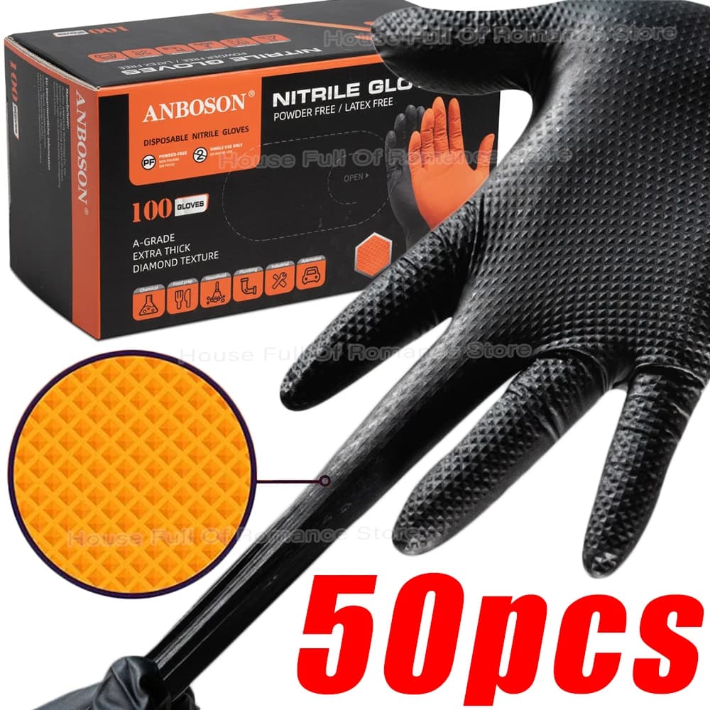 Guanti in Nitrile Resistenti 8 Mil Extra Spessi per Meccanici, Casa e Giardino, Monouso con Presa Testurizzata Antiscivolo, Guanti da Lavoro di Sicurezza