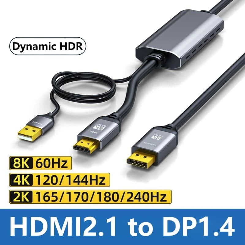 HDMI2.1 to DP1.4 Conversion Cable Includes Chip Supports 8K HD Picture Quality Resolution Dynamic HDR HDMI to DP Adapter for PS5