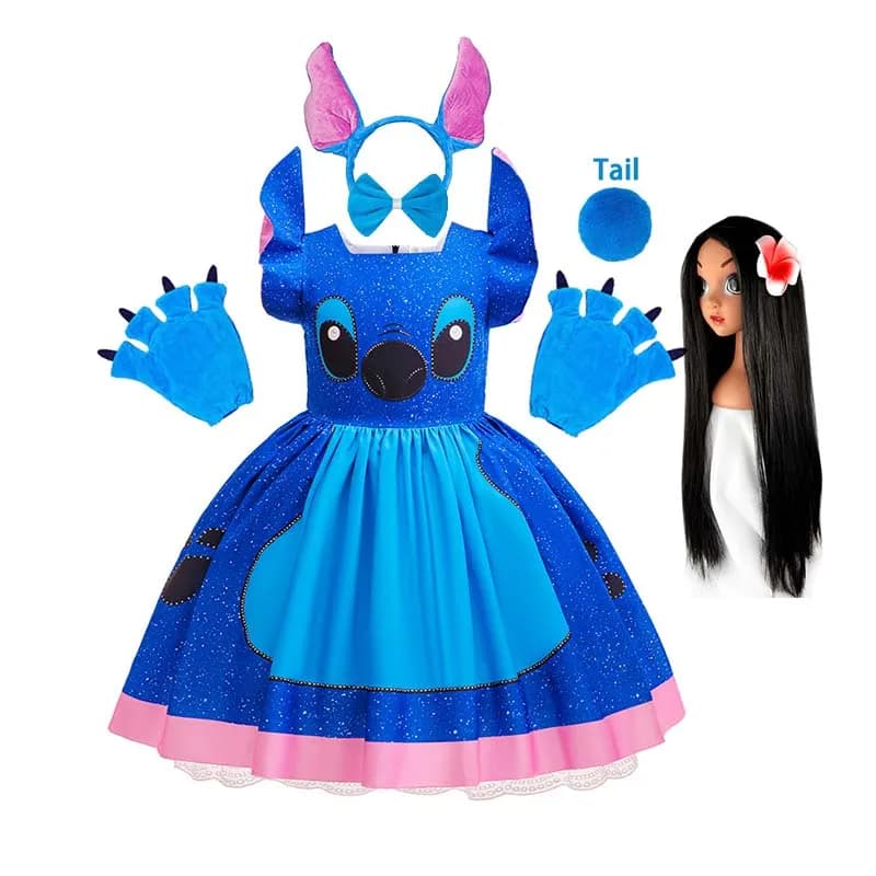 Cartoon Cute Movie Stittch Dress per ragazze Gioco di ruolo Costume Spettacolo teatrale Carnevale di Halloween Regali per bambini
