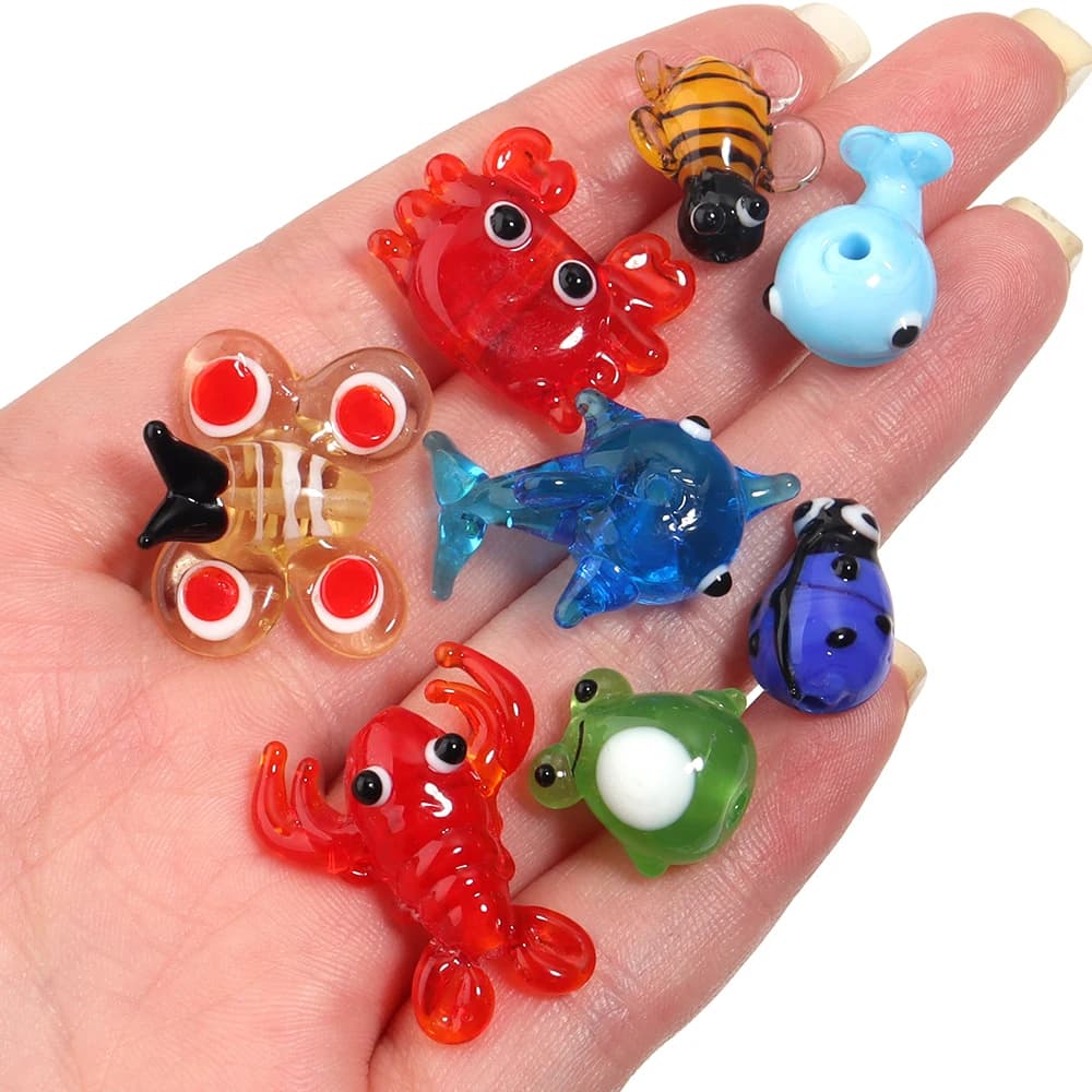 2-10 pz/lotto Perline in Vetro Lampwork a Forma di Granchio, Gambero, Pesce e Animali Cartoon per Creazione Gioielli, Perline Distanziatrici Sciolte, Braccialetti Fai da Te