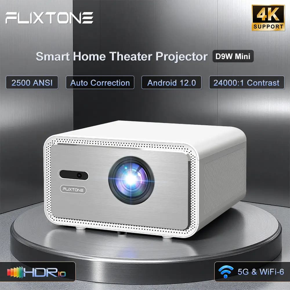 Flixtone D9W Mini Projector 1080p Projector Support 4K Ultra HD WIFI BT Home Theater Meeting Game Projectors