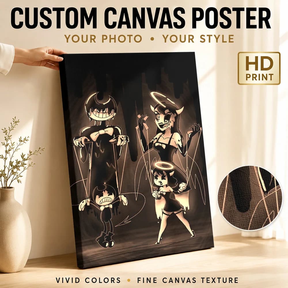 Bendy and the Ink Machine Puppets Canvas Print Poster Personalized Photo Pop Culture Wall Paintings Decoration for Living Room