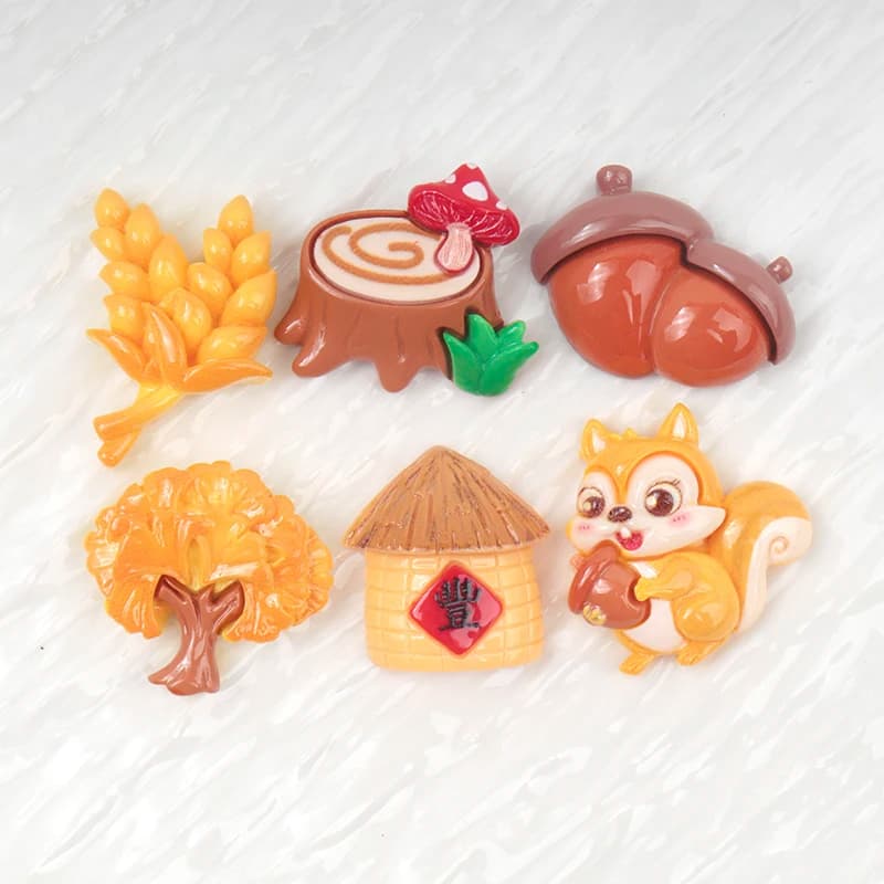 10/100PCS Resin Accessories Autumn Harvest Series Squirrel Wheat Scrapbooking Patch Craft DIY Children Hairclip Decor Cabochons