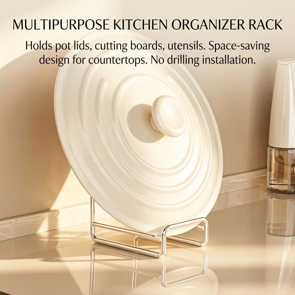 Pot Lid Holder Modern Kitchen Organizer for Home Cooks Carbon Steel Cutting Board Rack Space Saving Storage Stand Durable