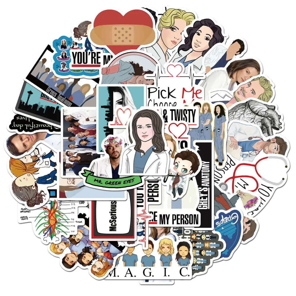 Grey Anatomy Sticker Pack 50Pcs Tv Show Creative DIY Stickers Funny Decorative Cartoon For Cartoon PC Luggage Computer Notebook