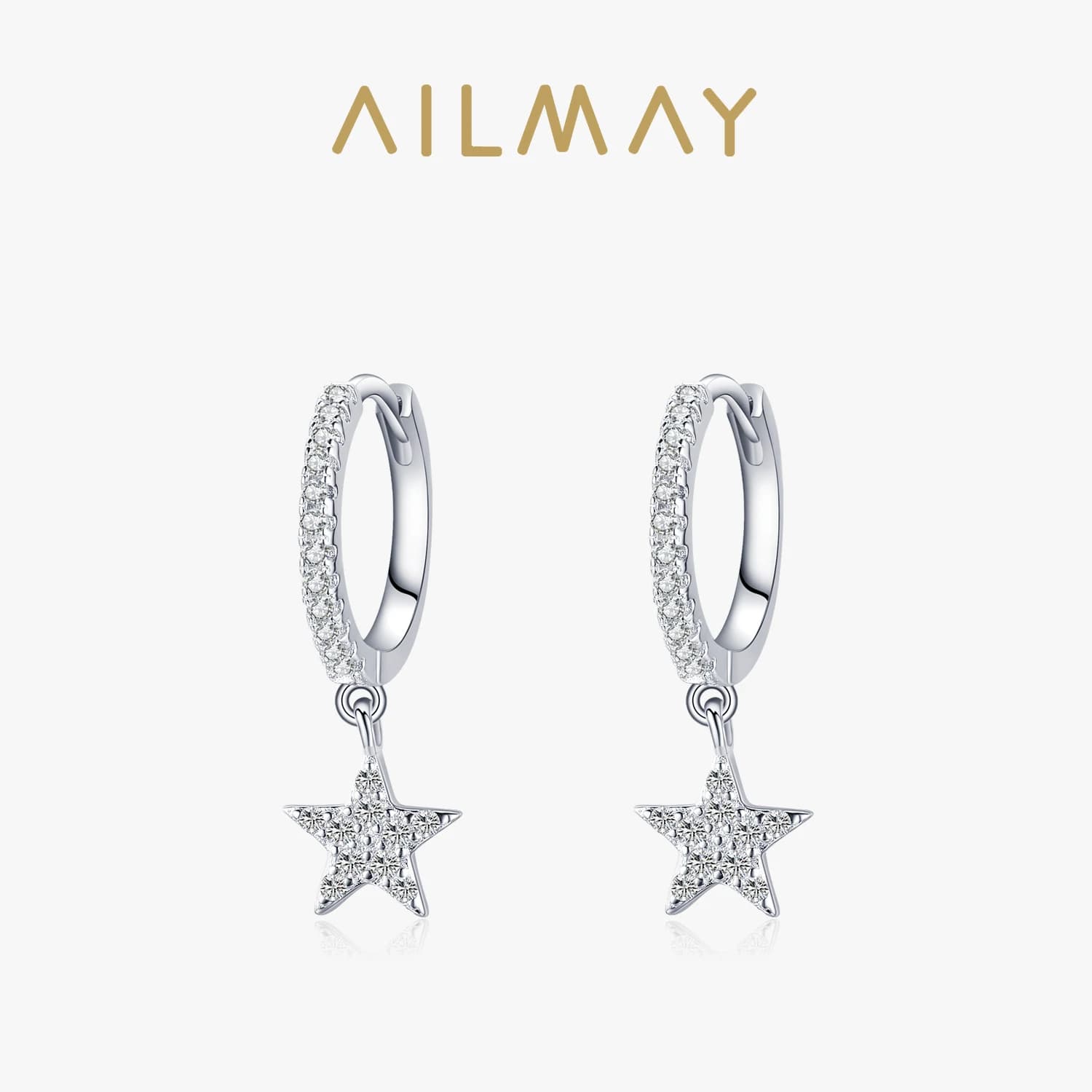 Ailmay Fashion 925 Sterling Silver Star Dangle Earrings Luxury Sparkling CZ For Women Classic Wedding Statement Jewelry