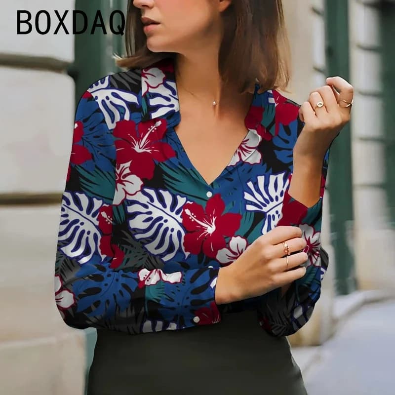 Women's Shirt with Pattern Floral 3D Vintage, Elegant and Casual, Spring Summer, Long sleeves, Collected with Buttons, Holiday Style