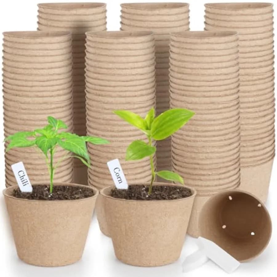 Confezione di vasi in torba organica, vasi da vivaio, vasi rotondi per la semina di piante con fori di drenaggio, vassoi piccoli per la germinazione di semi, germinatore da giardino