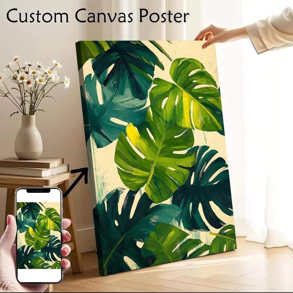 Monstera Leaves Painting Canvas Poster Wall Art Customizable High Quality Printed Picture for Modern Home Decoration Ornaments