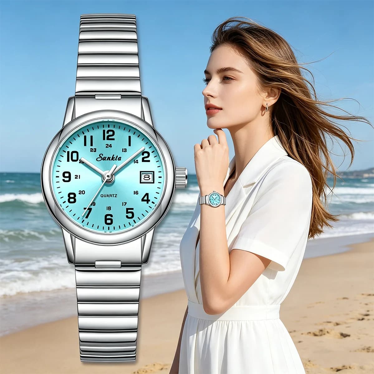 SUNKTA Orologi da donna Elegante orologio da polso da donna Orologio alla moda impermeabile per donna Bracciale di lusso in acciaio inossidabile Reloj Mujer