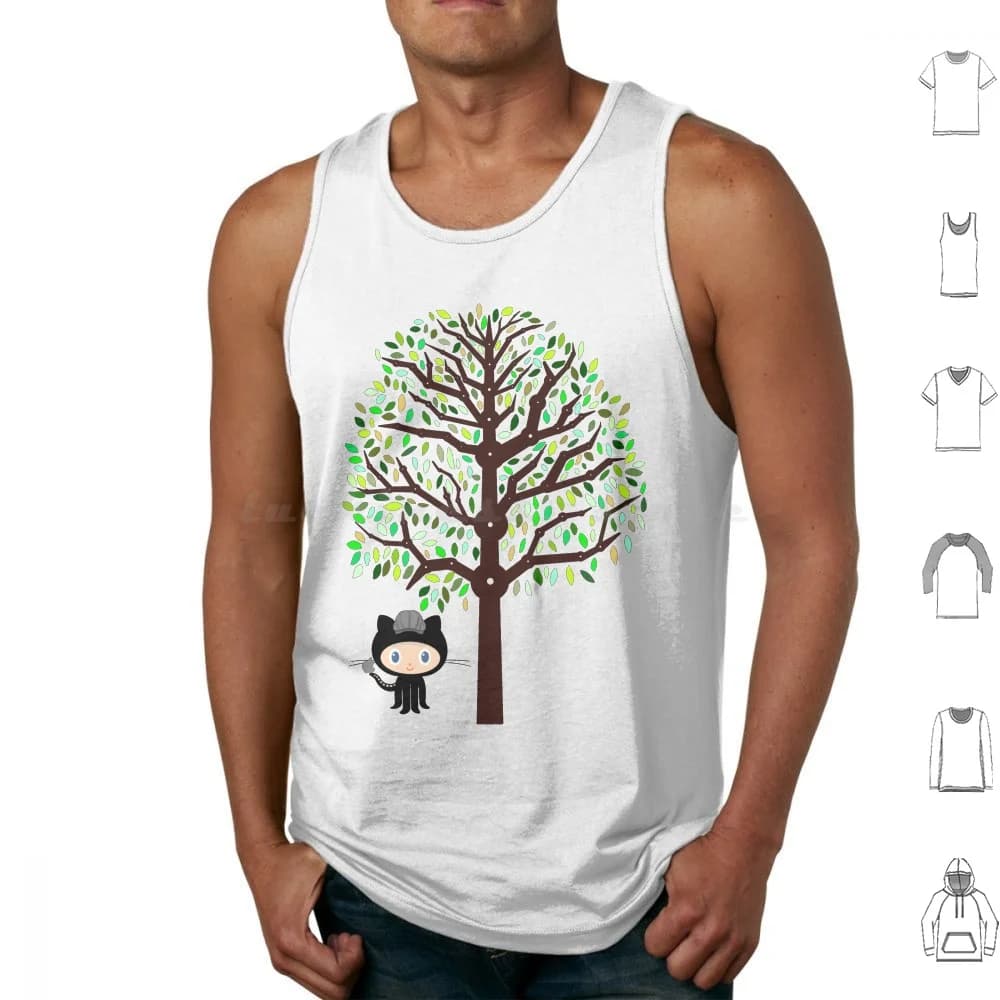 Git Tree Github Canotte Stampa Cotone Git Github Git Tree Logo Cap Polpo Gatto Grigio Verde Marrone Nero Foglie Albero Blu