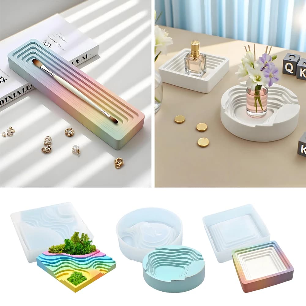 S0265 Square Round Terraced Ashtray Silikonformen Epoxidharz DIY Jewelry Storage Box Handmade Crafts Moldes Para Resina Epoxica
