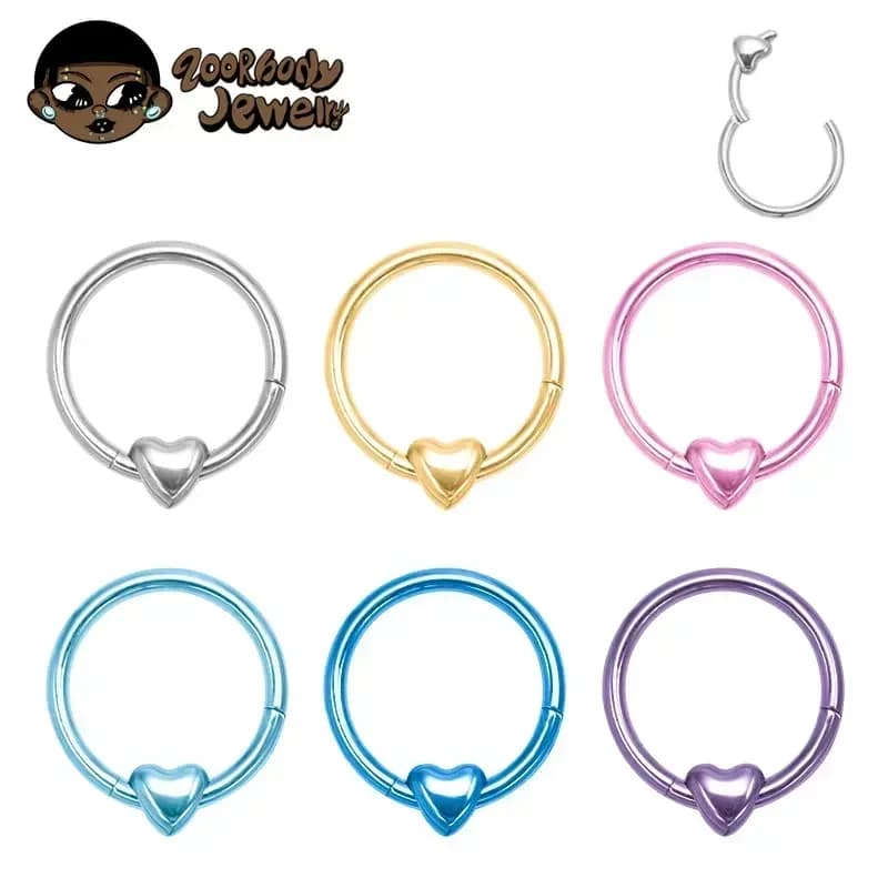 Piercing Septum a Cuore in Titanio ASTM F136 16G, Earring Piercing Daith Helix, New Nasal Rings 2026, Anodized Body Jewelry