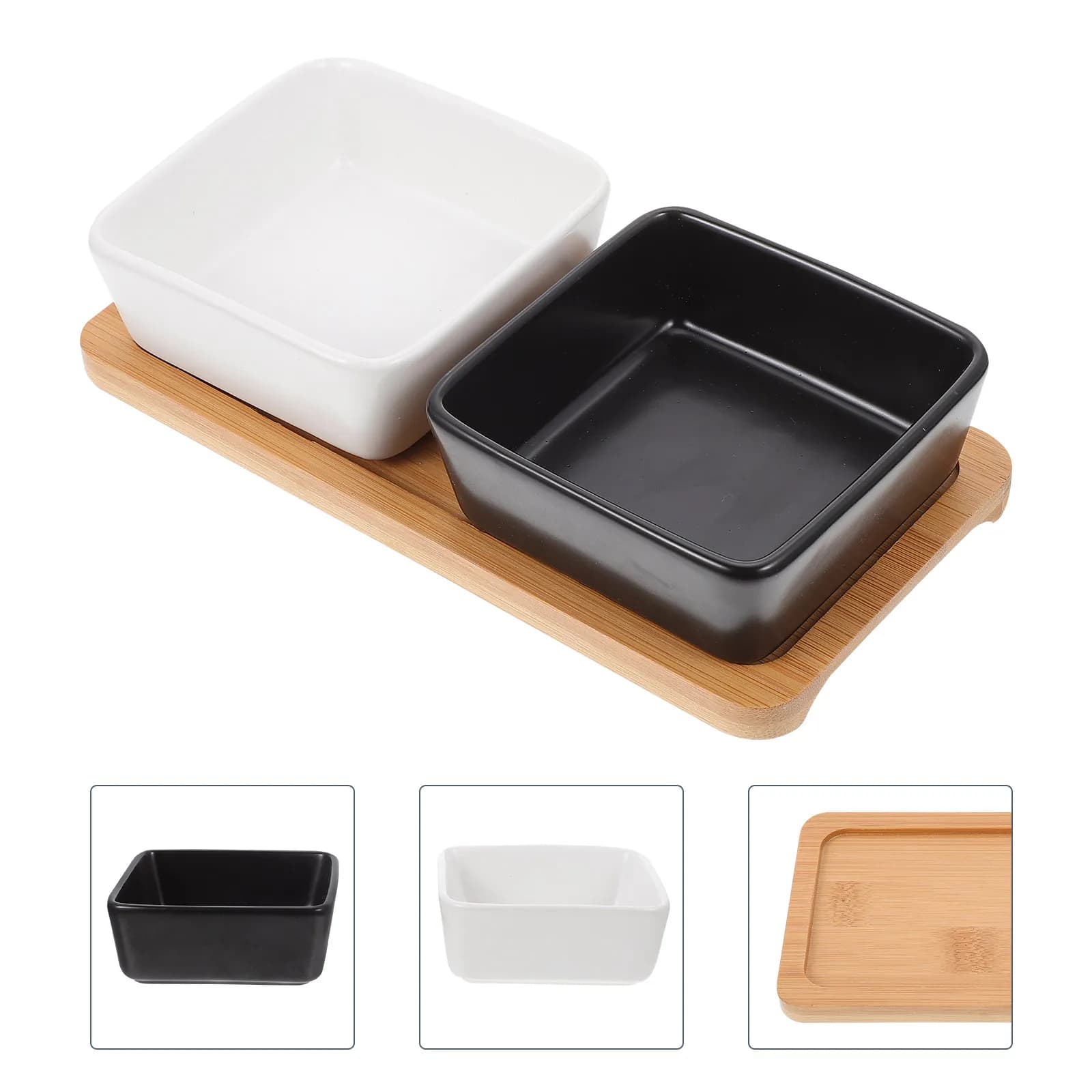 Set di 1 Ciotola in Ceramica con Vassoio in Legno per Alimentazione Animali Domestici, Ciotola Multifunzionale Stabile e Antiribaltamento per Cani e Gatti
