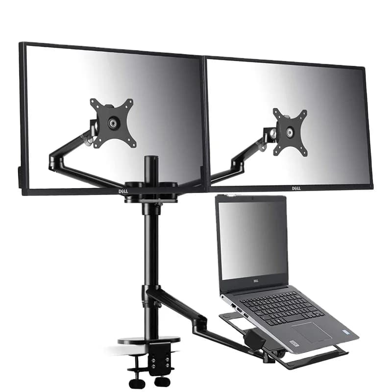 Supporto per monitor e laptop di vendita calda, supporti da scrivania con braccio triplo monitor regolabile 3 in 1, supporto/supporto per doppio braccio da scrivania per 17 a 27 Inc
