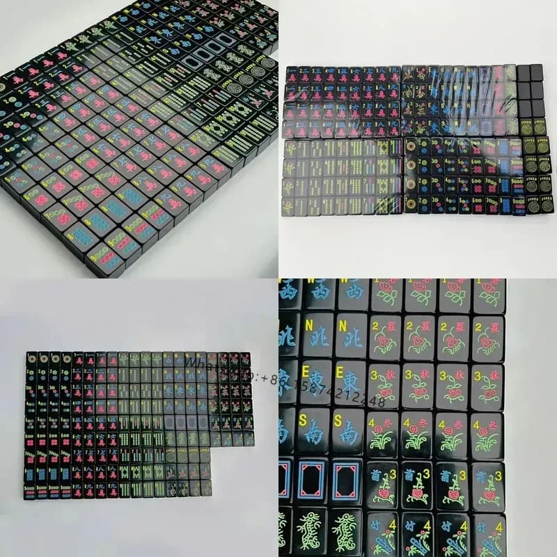 Factory Wholesale Black American Mahjong Set 160 34mm Acrylic Mahjong Tiles Colorful Logo Pattern Mahjong Set