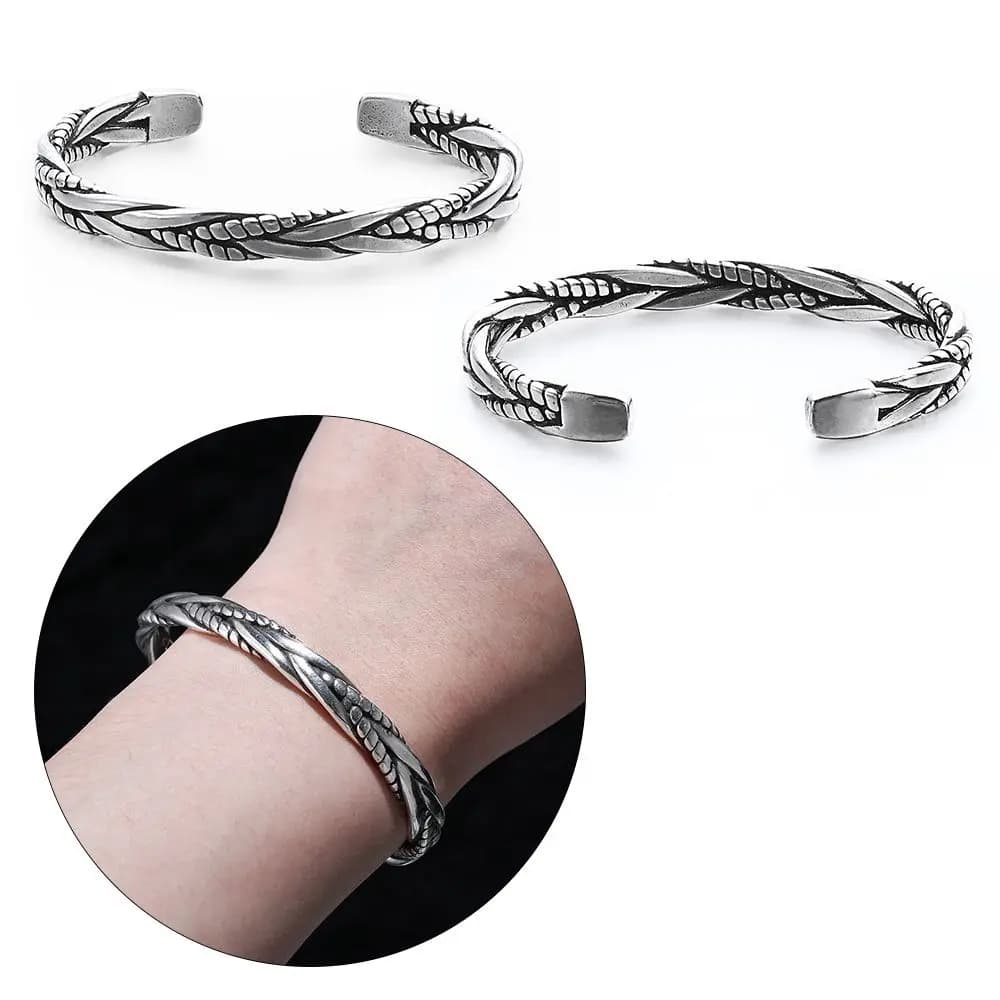 Bracciale Aperto Intrecciato da Uomo in Argento Thai Vintage