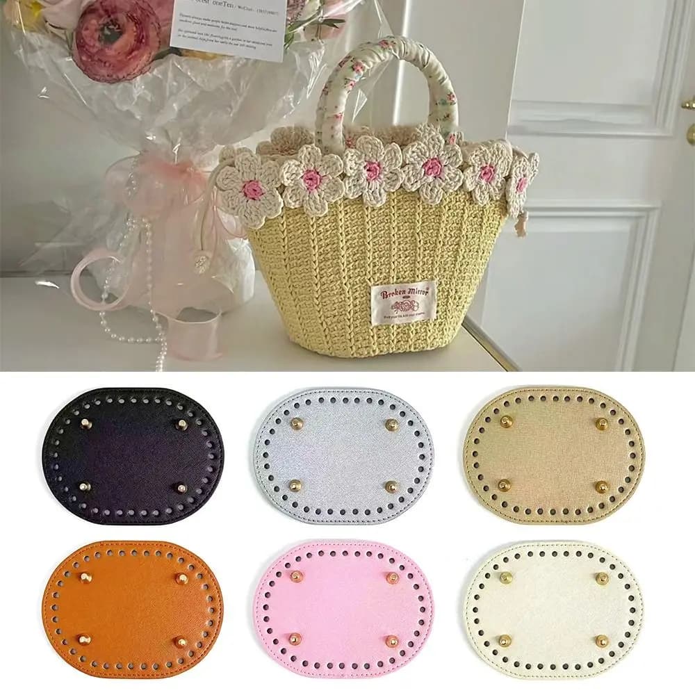Nuovo fondo ovale in pelle PU con 36 fori Materiale inferiore fatto a mano fai-da-te 14,5 cm * 11 cm Accessori per borse per borse a maglia
