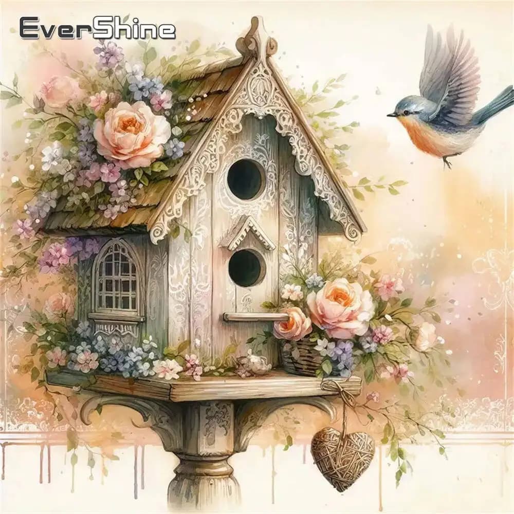 Evershine Bird House Diamond Embroidery Flower DIY Painting Landscape Pattern For Adults Beginners Diamond Mosaic Handmade Hobby