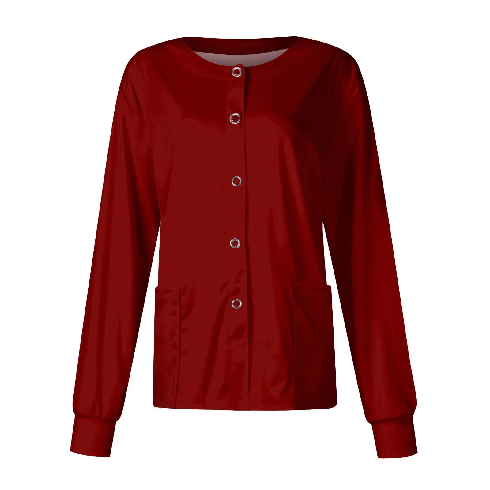 Giacca da donna con tasca a maniche lunghe da lavoro, colletto rialzato, tinta unita, monopetto, tuta protettiva, giacca cardigan
