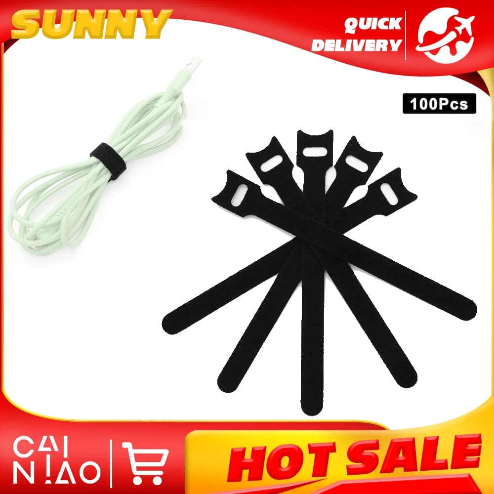 100 Pezzi Fascette per Cavi Riutilizzabili 20/25/30cm, Nastro a Strappo Nero Tipo T, Organizzatore Regolabile per Cavi