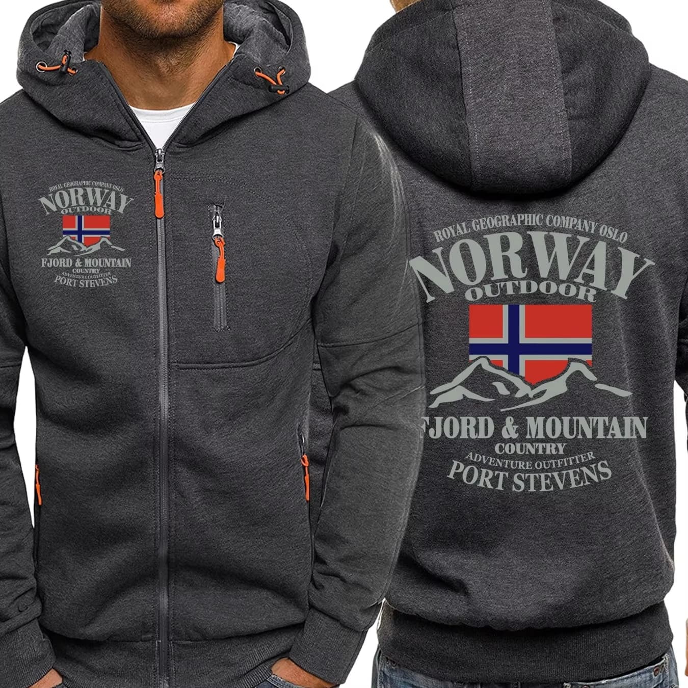 Fjords norvegesi e montagne Stampa Felpa con cappuccio con cerniera maschile All-Match Moda Streetwear Abiti casual vintage Autunno con cappuccio allentato