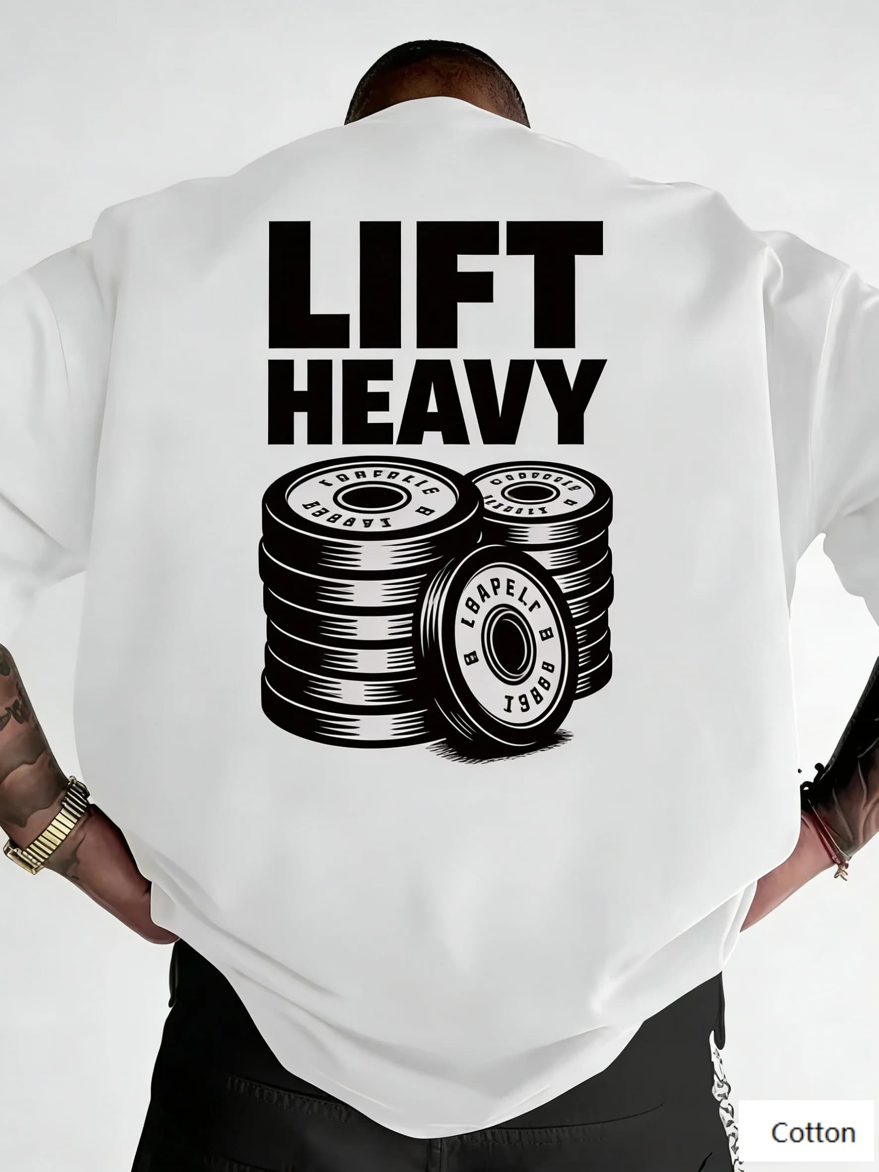 T-Shirt Unisex Cotton Style Powerlifting American with Slogan Motivational 'LIFT HEAVY' and Pesi Print