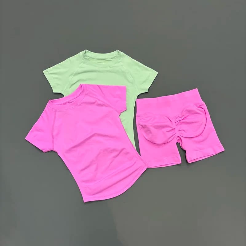 Set Sportivo HISTELLO 2 Pezzi: Top a Maniche Corte Senza Cuciture e Pantaloncini a Vita Bassa, Morbidi ed Elastici per Pilates, Corsa, Fitness e Yoga