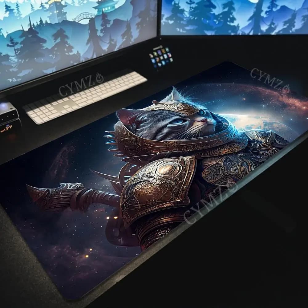 Splendido tappetino per mouse da gioco con design Cat Warrior, tappetino da scrivania, tappetini da gioco antiscivolo, accessori per PC, tastiera, mousepad, tappeto da ufficio