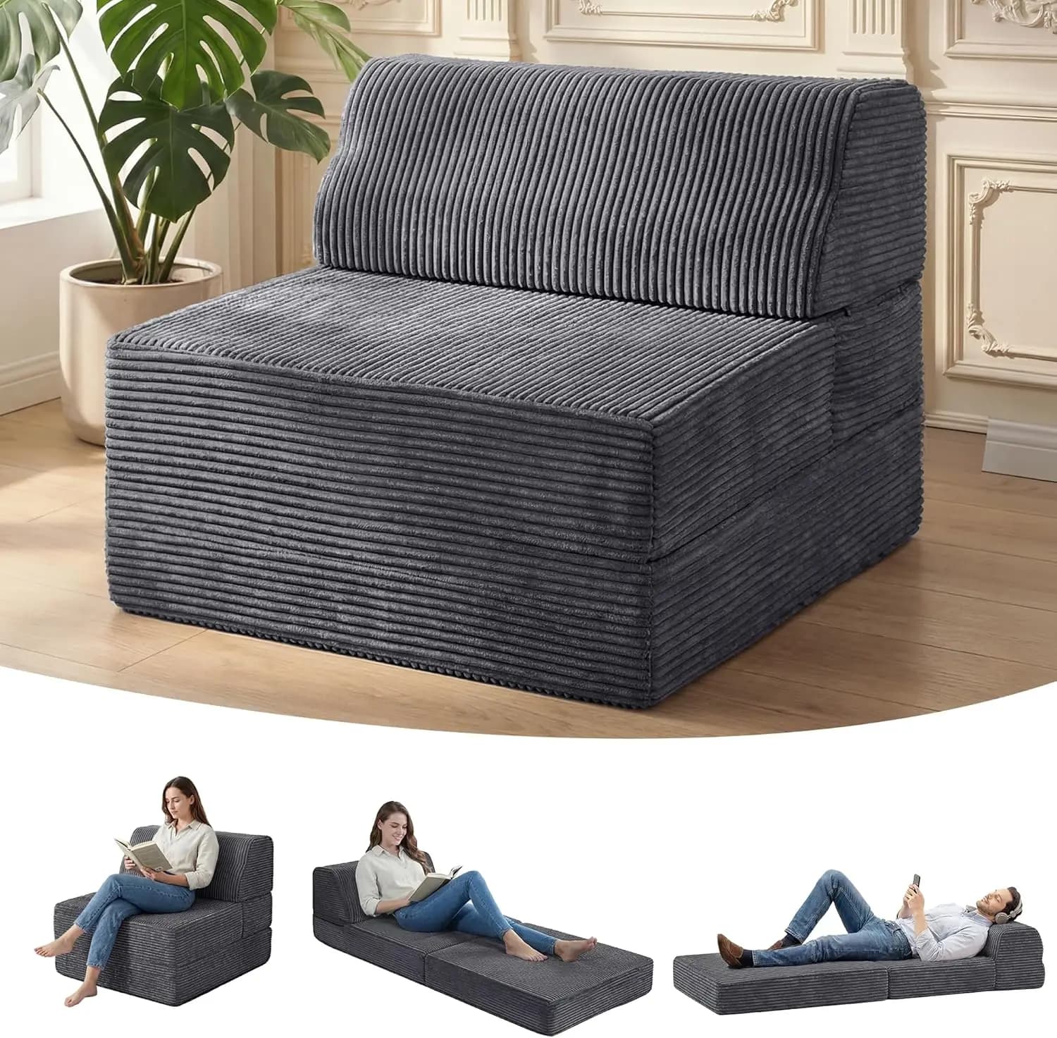 Divano Letto Pieghevole con Memory Foam, Poltrona Convertibile, Rivestimento Lavabile, Divano da Terra per Soggiorno, Dormitorio, Ospiti