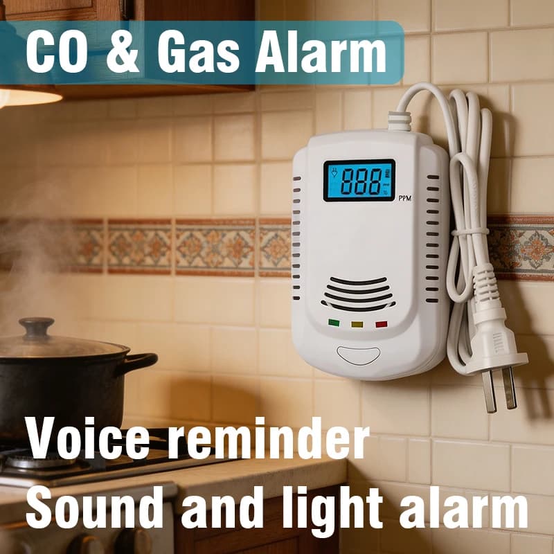 Plug-in Kitchen Gas Leak Detector - Carbon Monoxide Detector - Liquefied Petroleum Gas Methane Detector - Plug-in Monitor