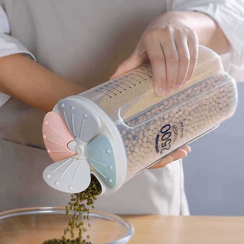 Serbatoio per alimenti in grani e altro ancora: scatola per la conservazione della cucina con lattine sigillate a prova di umidità e organizzatori Multi-griglia di grande capacità
