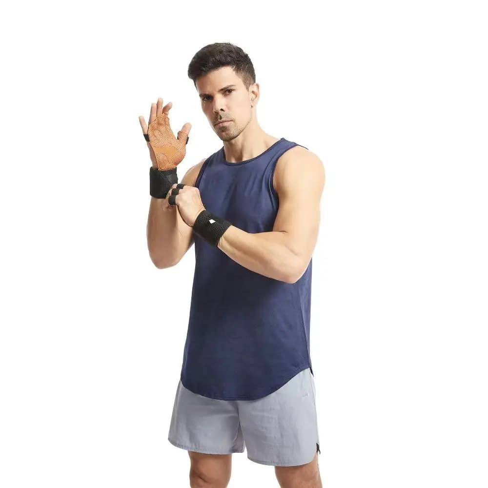 1 Paio di Guanti da Sollevamento Pesi in Pelle Bovina, Traspiranti a Quattro Dita, con Polsiera per Palestra, Pull-up, Deadlift e Allenamento Fitness