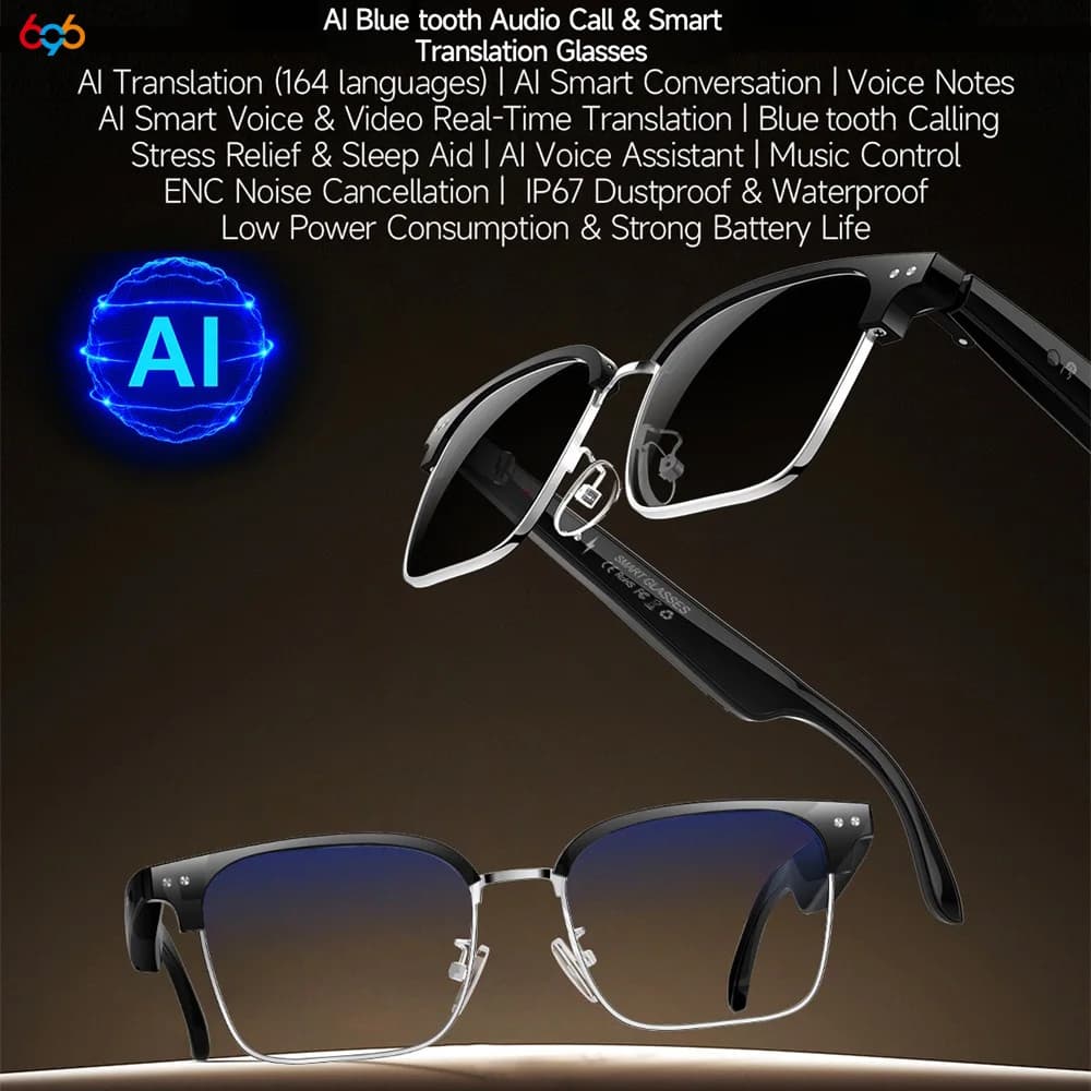 2025 Newest Smart Glasses for Audio Calls With Blue Tooth Waterproof Intelligent Dial Video Translation Voice Assistant Sunglasses