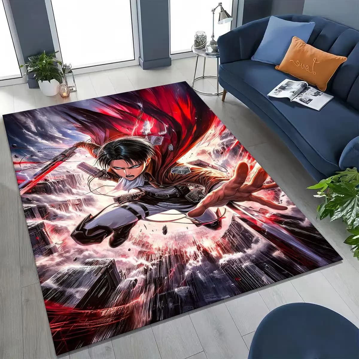 2026 Nuovo Anime Attack on Titan Eren Mikasa Cartoon Tappeto per camera da letto Soggiorno Divano Home Zerbino Decor, Tappetino antiscivolo per bambini