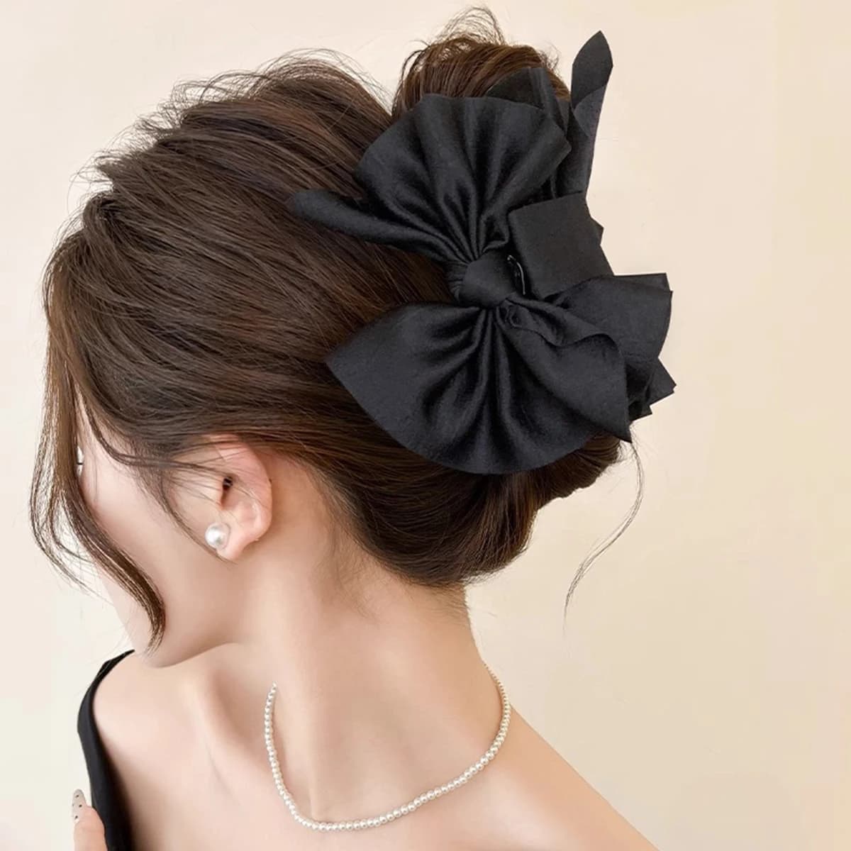 1 grande clip per accessori per capelli con fiocco bianco e nero, clip per accessori per capelli, clip per afferrare il tessuto da donna, grande gra per capelli autunnali e invernali