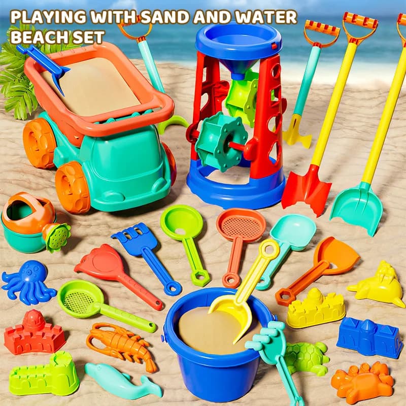 31PC Set Strumenti per scavare la sabbia Giocattoli da spiaggia Stampi per sabbia Costruire Sandcastles Pale per bambini Carrelli Secchi Gioco d'acqua per interni all'aperto