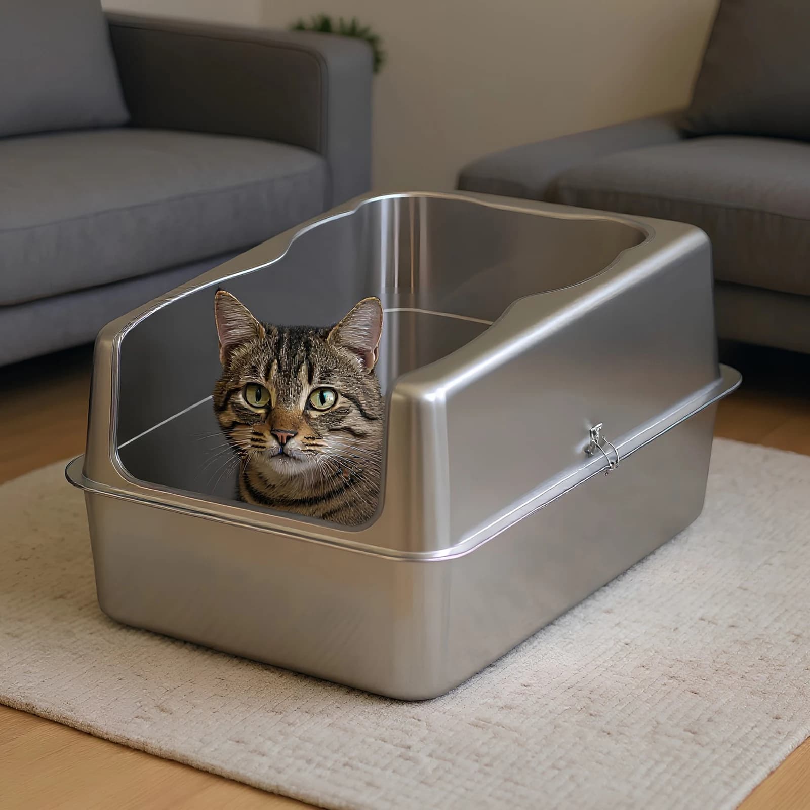 Lettiera per setacciatura extra large con coperchio Lettiera per ingresso superiore Anti-perdite per urina Sottogola per gatti in metallo con uscita superiore per gatti grandi Gatti multipli