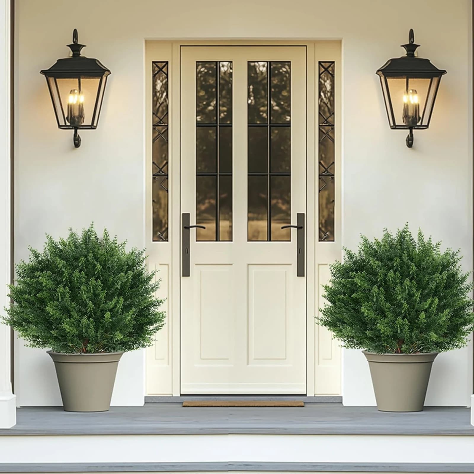 2pcs Artificial Cypress Topiary Tree Realistic Faux Cypress Plant Simulation Green Plants for Indoor Outdoor Front Porch Garden