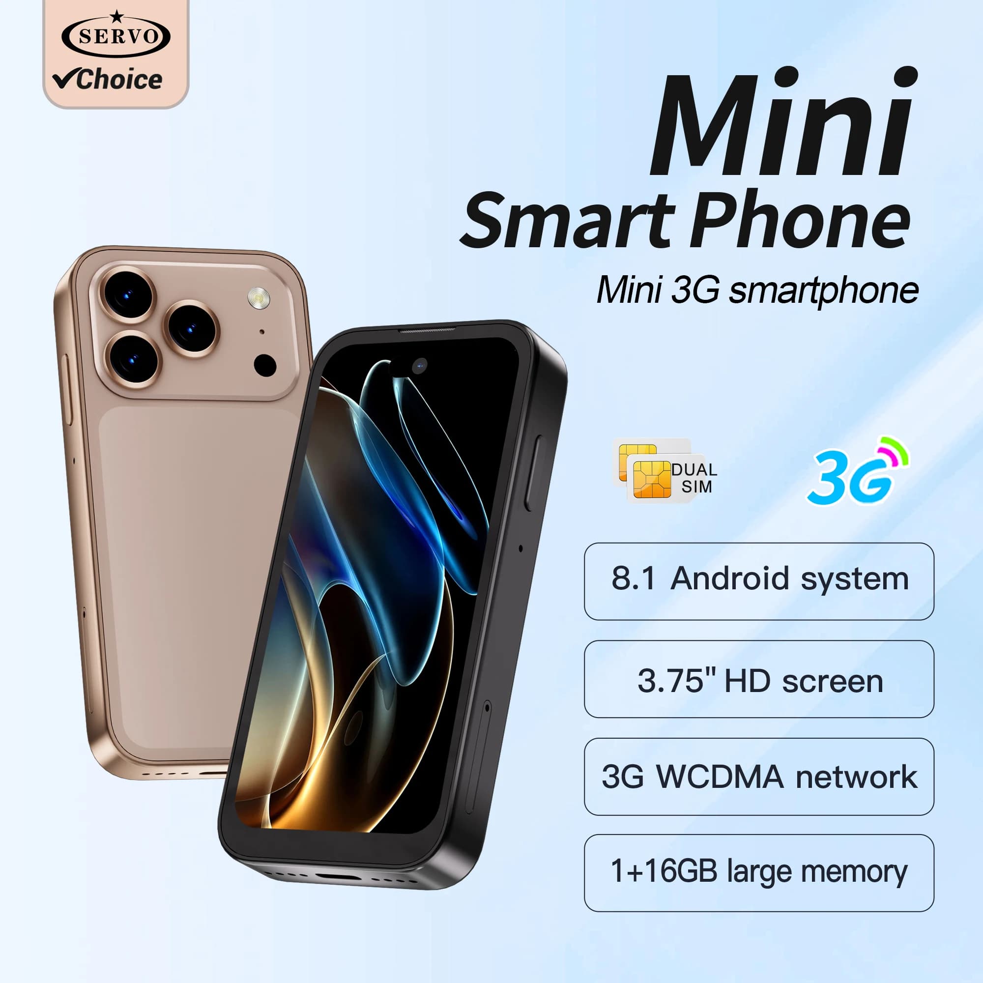 2026 NUOVO SERVO 17PRO MAX 3G Piccolo Smartphone Sistema Android Doppia Fotocamera Face Sblock APP Scarica Mini Smartphone Display da 3.75 "