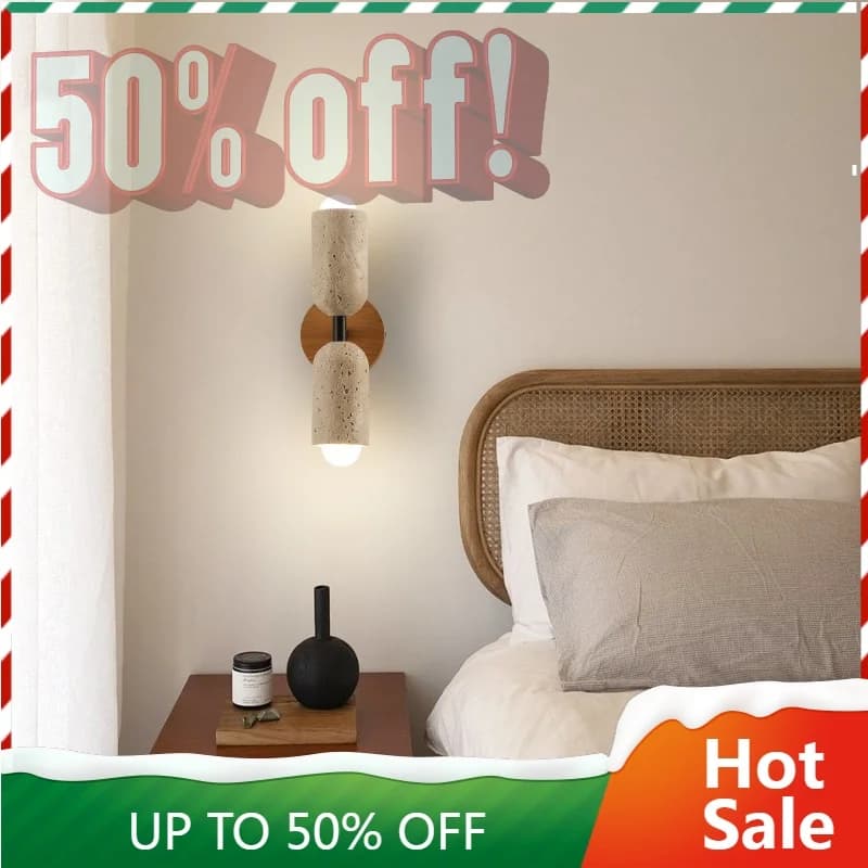 Modern Nordic LED Wall Lamp with Chain Switch Hall Reading Lamp Bar 2 Bedside lamp with stone canopy yellow travertine