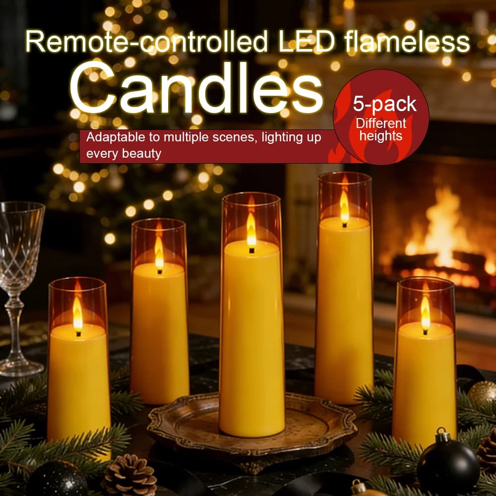 Set di 5 Candele LED Dorate Stile Classico con Telecomando, Senza Fiamma, Effetto Tremolante, per Matrimoni, Compleanni, Decorazioni Casa
