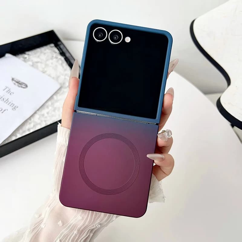 Two Tone Gradient Soft Silicone Lens All Inclusive Foldable Magnetic Phone Case For Samsung Galaxy Zflip 8 3 4 5 6 7 For Magsafe