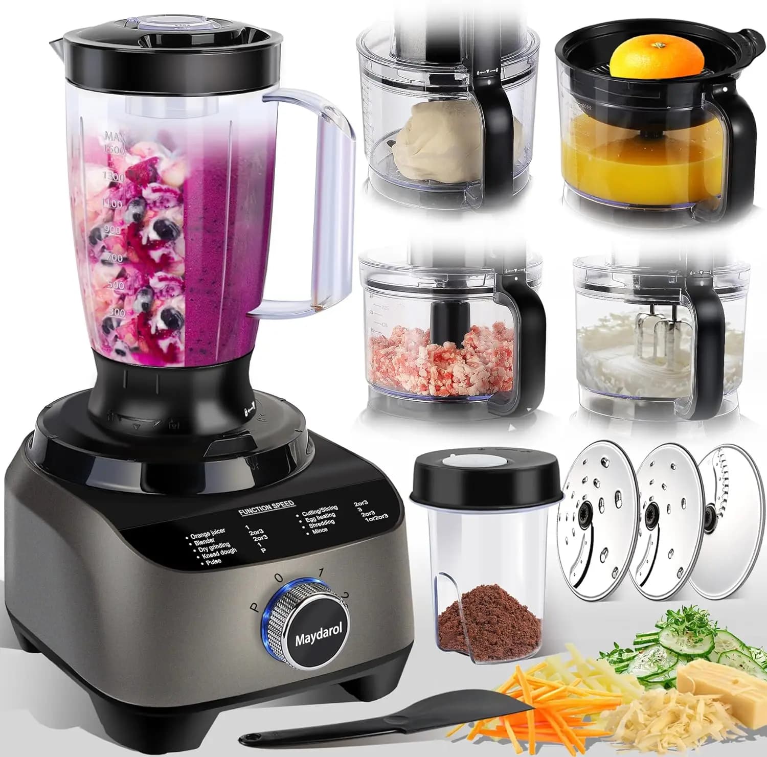 Robot da cucina multifunzione 11 in 1, frullatore da 51oz, robot da cucina con ampia trivella da 14 tazze, frullatori da cucina per tritare/mescolare/mixer