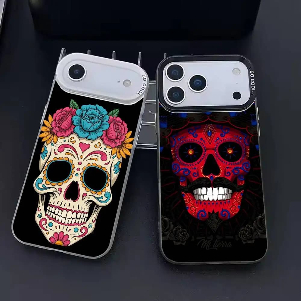 Mexican Catrina Skull Phone Case For iPhone 17,16,15,14,13,12,11,Pro Max,Plus Candy Silver Cover